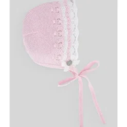 Paz Rodriguez Baby Hats*- Baby Knit Newborn Bonnet, Chalk Pink/White