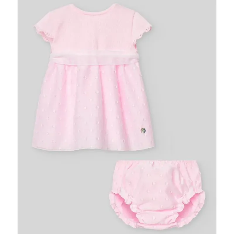 Paz Rodriguez Baby Sets*- Baby Set Knit Newborn Dress + Bloomers Linda, Chalk Pink