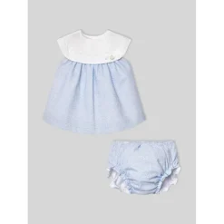 Paz Rodriguez Baby Sets*- Baby Set Knit Newborn Dress + Bloomers Vento, Sky Blue