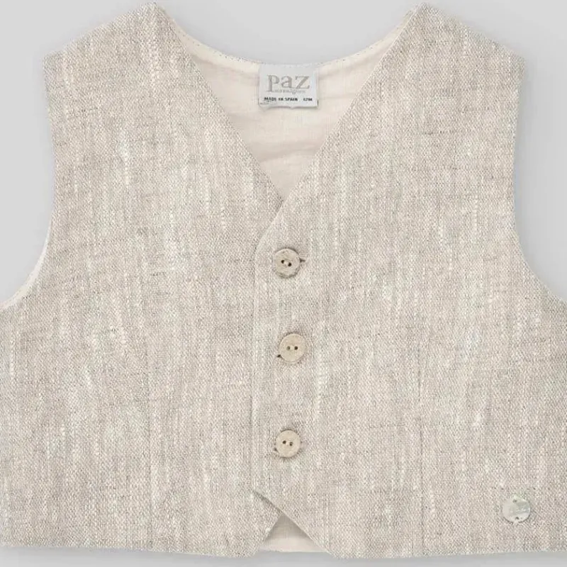 Paz Rodriguez Dresswear*- Baby Woven Newborn Waistcoat & Short & Shirt, Beige/White