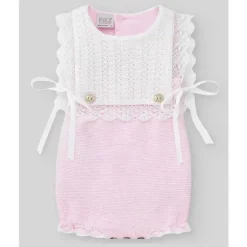 Paz Rodriguez Baby One-Pieces*- Knit Newborn Body Romper, Chalk Pink/White
