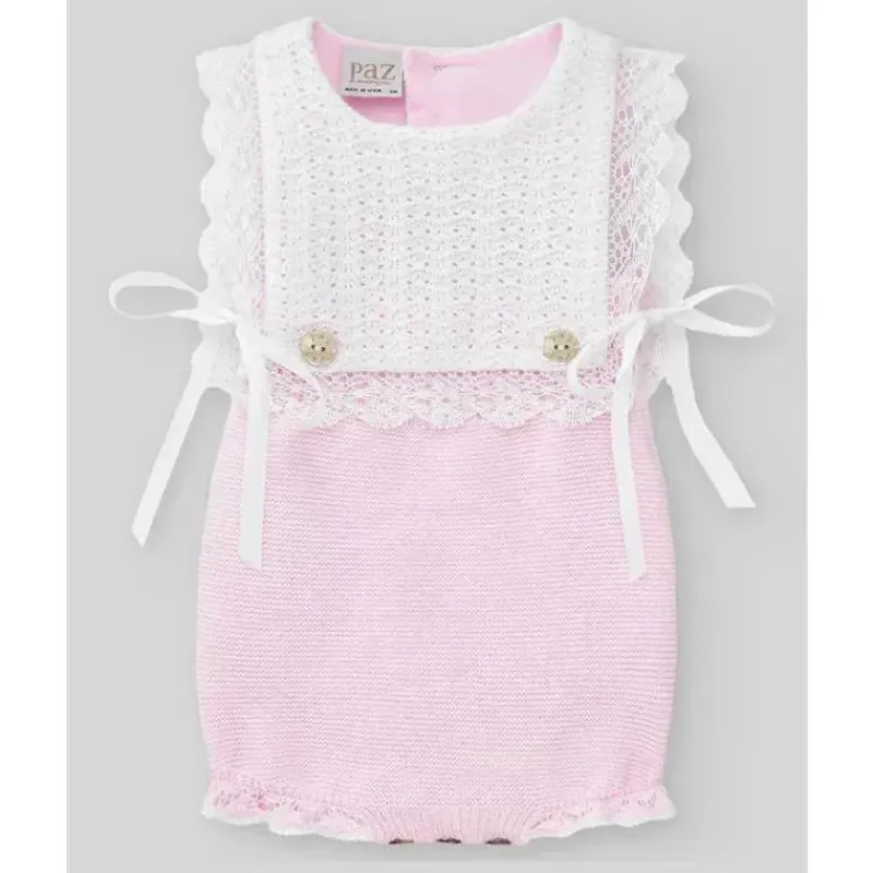 Paz Rodriguez Baby One-Pieces*- Knit Newborn Body Romper, Chalk Pink/White