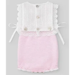 Paz Rodriguez Baby One-Pieces*- Knit Newborn Body Romper, Chalk Pink/White