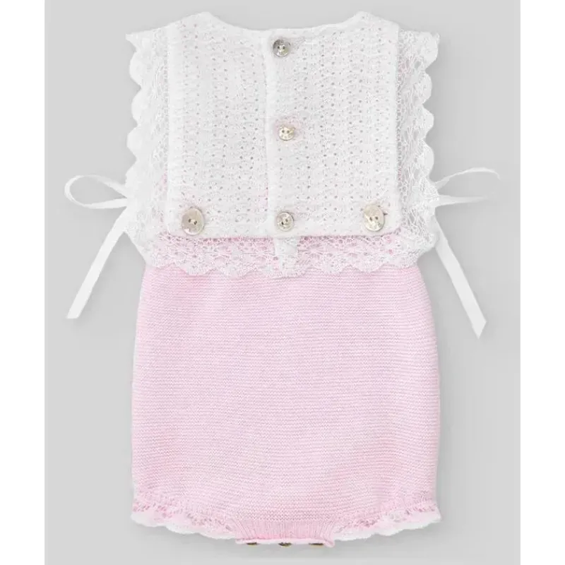 Paz Rodriguez Baby One-Pieces*- Knit Newborn Body Romper, Chalk Pink/White
