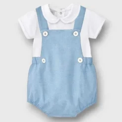 Paz Rodriguez Baby One-Pieces*- 2Pk Baby Set Woven Newborn Romper & T-Shit, White/Chalk Blue