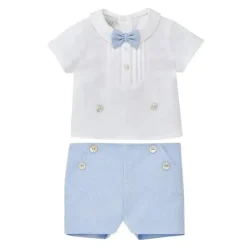 Paz Rodriguez Baby One-Pieces*- 2Pk Baby Set Woven Newborn Blouse & Short, White/Sky Blue