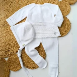 Paz Rodriguez Take Me Home Outfits*- Take Me Home Set Knit Newborn Sweater + Leggings + Bonnet Regalo, White