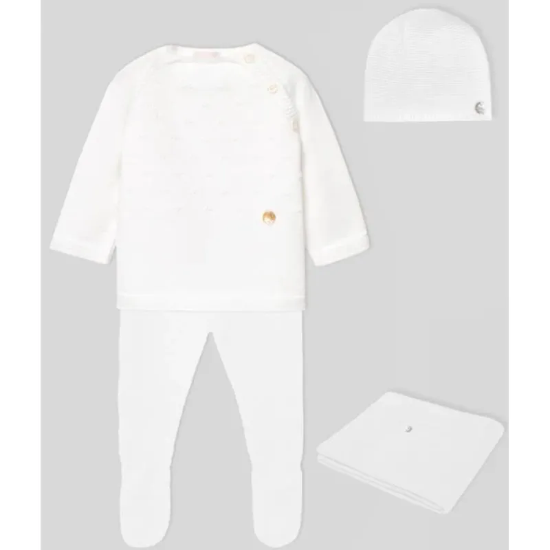 Paz Rodriguez Take Me Home Outfits*- Take Me Home Set Knit Newborn Sweater + Leggings + Hat + Blanket Regalo, White