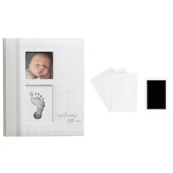 Pearhead Baby Cool Baby Products*Pearhead - Gingham Baby Memory Book And Clean-Touch Ink Pad, Gray