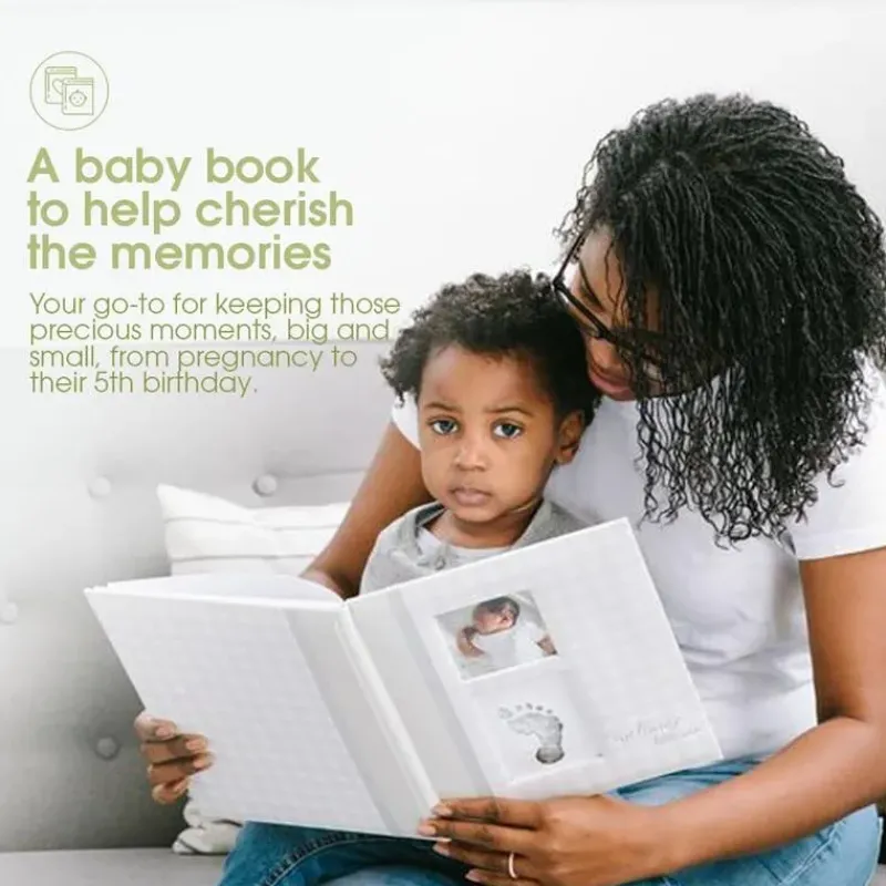 Pearhead Baby Cool Baby Products*Pearhead - Gingham Baby Memory Book And Clean-Touch Ink Pad, Gray