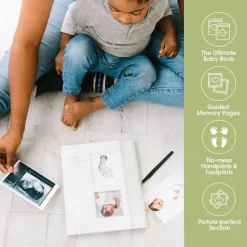 Pearhead Baby Cool Baby Products*Pearhead - Gingham Baby Memory Book And Clean-Touch Ink Pad, Gray