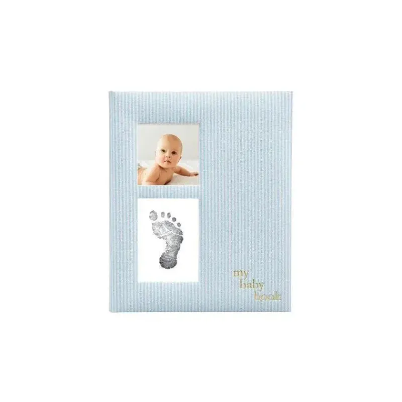 Pearhead Baby Books For Babies|Gifts Up To $25*Pearhead - Seersucker Baby Book And Clean Touch Ink Pad, Blue