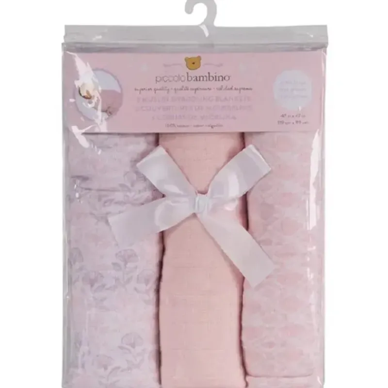 Piccolo Bambino Blankets & Quilts*- 3 Muslin Swaddling Blankets, Pink