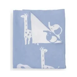 Piccolo Bambino Blankets & Quilts*- Jacquard Reversible Blanket On Wooden Hanger Blue