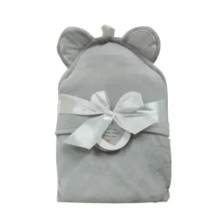 Piccolo Bambino Bath Gift Set|Baby Bath Towels*- Luxury Velour Hooded Towel With Satin Ears, Grey