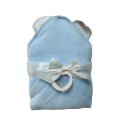 Piccolo Bambino Baby Bath Towels*- Luxury Velour Hooded Towel With Satin Ears, Blue
