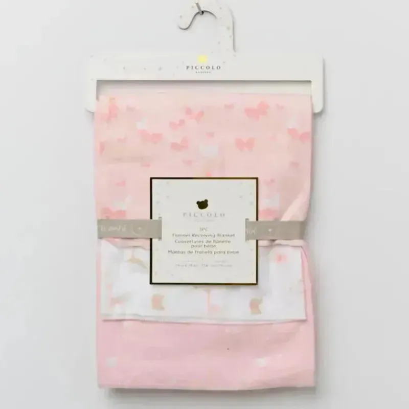 Piccolo Bambino Blankets & Quilts*- 3Pk Flannel Receiving Blankets Pink