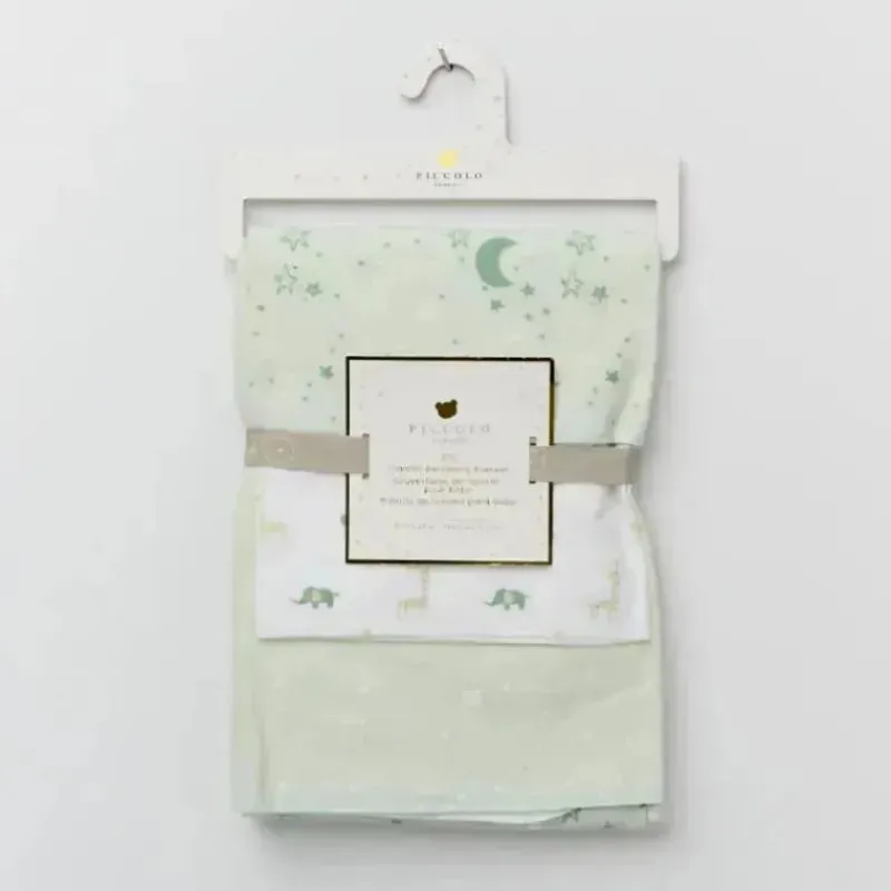 Piccolo Bambino Blankets & Quilts*- 3Pk Flannel Receiving Blankets Green