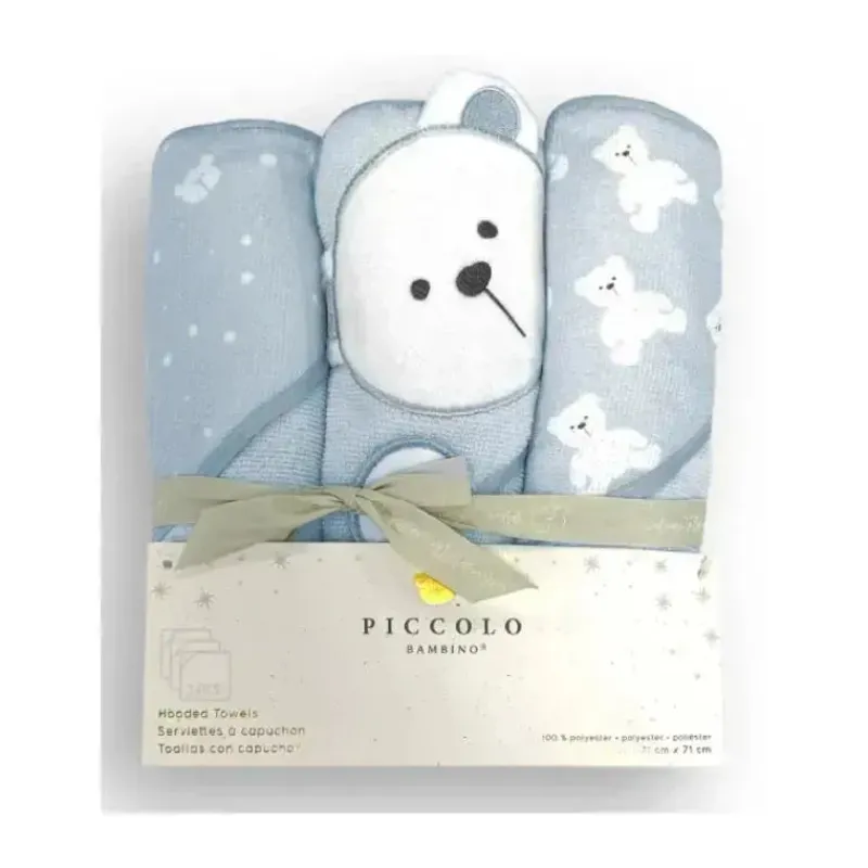 Piccolo Bambino Baby Bath Towels*- 3Pk Hooded Towel Blue