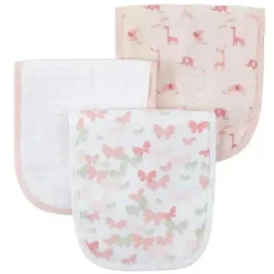 Piccolo Bambino Blanket Gift Set|Burp Cloths*- 3Pk Muslin Burp Cloth In Gift Box Pink
