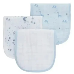 Piccolo Bambino Blanket Gift Set|Burp Cloths*- 3Pk Muslin Burp Cloth In Gift Box Blue