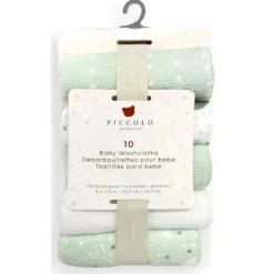 Piccolo Bambino Bath Gift Set|Baby Washcloths*- 10Pk Washcloth Set Green