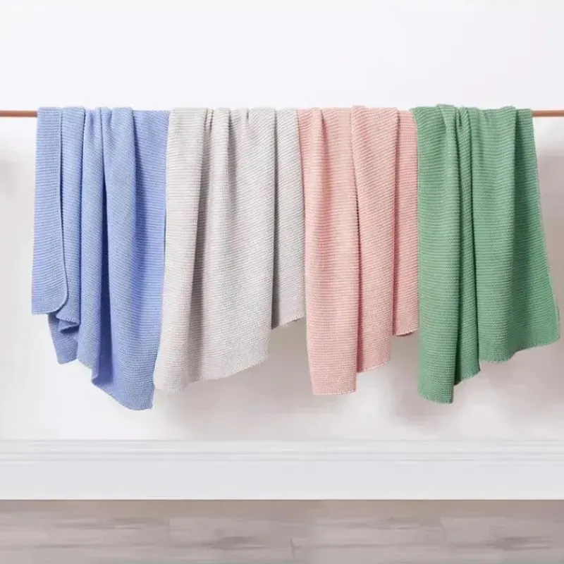 Piccolo Bambino Blankets & Quilts*- Sweater Knit Blanket On Wooden Hanger Blue