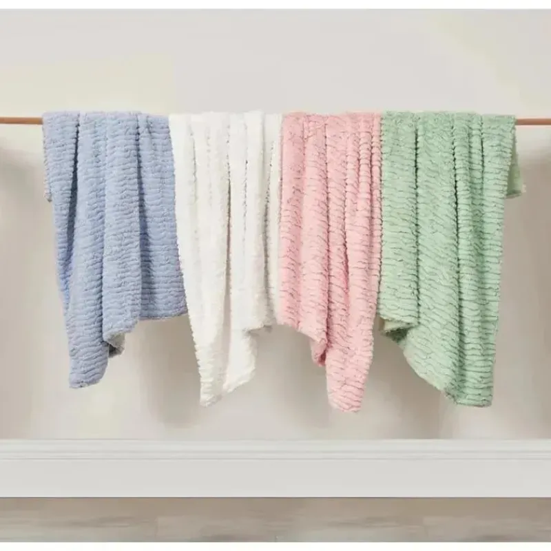 Piccolo Bambino Blankets & Quilts*- Textured Faux Fur Stroller Blanket On Wooden Hanger Pink