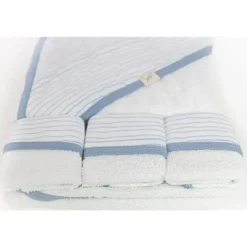 Piccolo Bambino Baby Bath Towels*Blue Striped Baby Hooded Towel & 3 Baby Washcloths Set