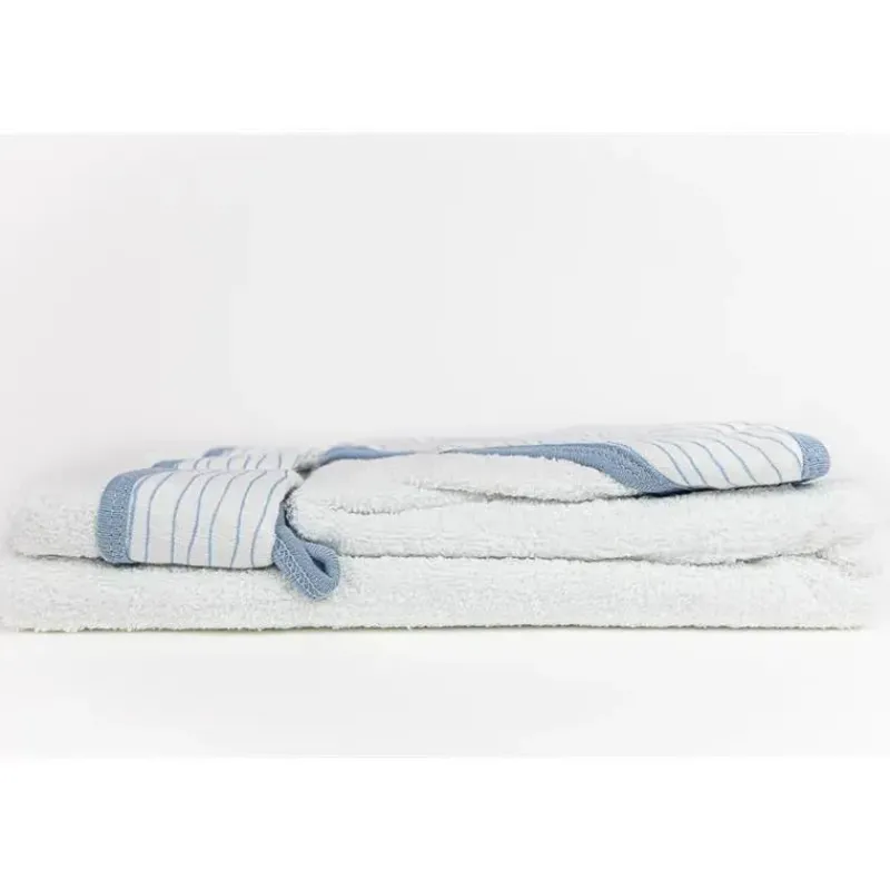 Piccolo Bambino Baby Bath Towels*Blue Striped Baby Hooded Towel & 3 Baby Washcloths Set