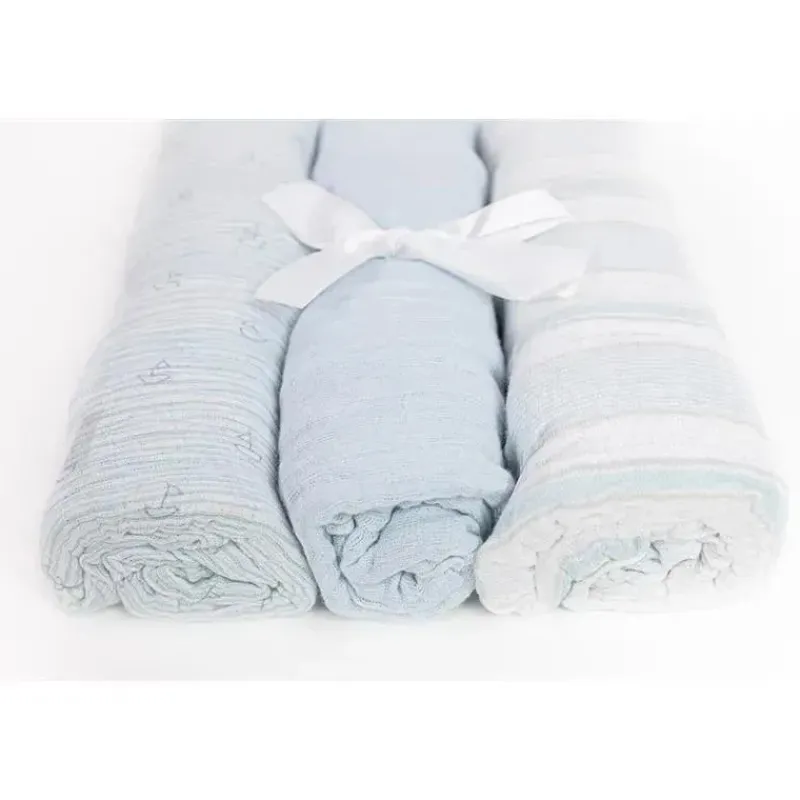 Piccolo Bambino Blankets & Quilts*Boy 3pk Muslin Swaddle Blankets In A Box