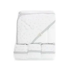Piccolo Bambino Baby Bath Towels*Grey Dotted Baby Hooded Towel & 3 Baby Washcloths Set