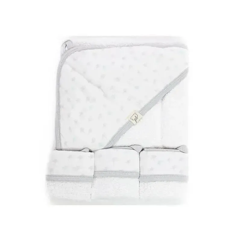 Piccolo Bambino Baby Bath Towels*Grey Dotted Baby Hooded Towel & 3 Baby Washcloths Set