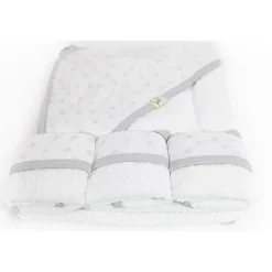 Piccolo Bambino Baby Bath Towels*Grey Dotted Baby Hooded Towel & 3 Baby Washcloths Set