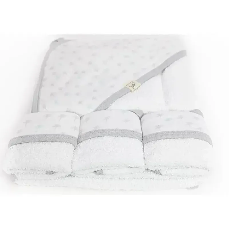 Piccolo Bambino Baby Bath Towels*Grey Dotted Baby Hooded Towel & 3 Baby Washcloths Set