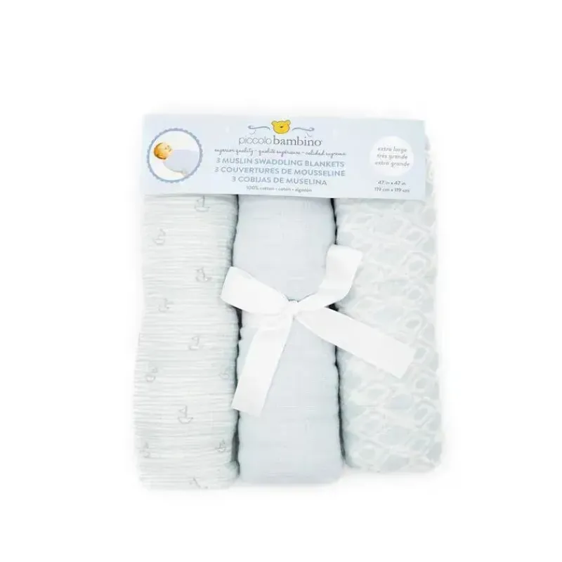 Piccolo Bambino Blankets & Quilts*3pk Different Patterns Muslin Swaddle Blankets Boy