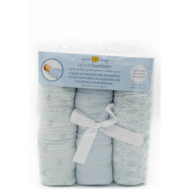 Piccolo Bambino Blankets & Quilts*3pk Different Patterns Muslin Swaddle Blankets Boy