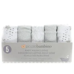 Piccolo Bambino Baby Washcloths*5pk Terry Baby Washcloth Set,Grey