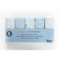 Piccolo Bambino Baby Washcloths*5pk Terry Baby Washcloth Set,Blue