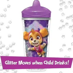 Playtex Paw Patrol|Straw, Sippy & Training Cups*- Baby Sipsters Stage 3 PAW Patrol Sippy Cups, Spill-Proof, Leak-Proof, Insulated, Glitter, Girl, 9 Oz, 1 Count