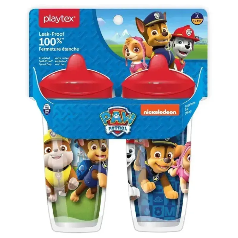 Playtex Paw Patrol|Straw, Sippy & Training Cups*- Sipsters Stage 3 Paw Patrol Spill-Proof, Leak-Proof, Break-Proof Spout Cup for Boys, 9 Ounce, Pack of 2, Red
