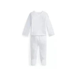 Ralph Lauren Baby One-Pieces|Organic*Polo Baby - Boy Long-Sleeve Organic Cotton Interlock Knit Pant Set, Quartz Heather/White