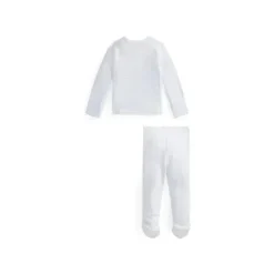 Ralph Lauren Baby One-Pieces|Organic*Polo Baby - Boy Long-Sleeve Organic Cotton Interlock Knit Pant Set, Quartz Heather/White