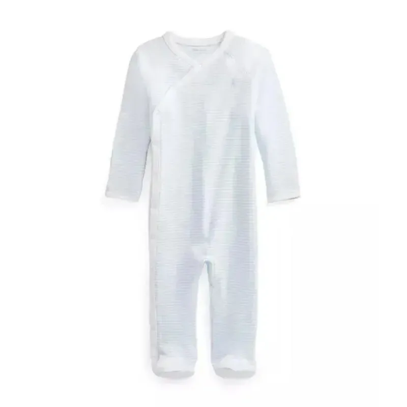 Ralph Lauren Baby One-Pieces|Organic*Polo Baby - Boy Long-Sleeve Organic Cotton Interlock Knit Coverall, Beryl Blue/White