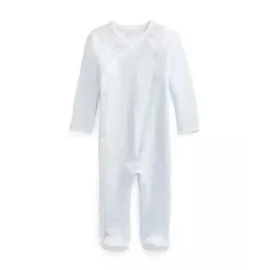 Ralph Lauren Baby One-Pieces|Organic*Polo Baby - Boy Long-Sleeve Organic Cotton Interlock Knit Coverall, Beryl Blue/White