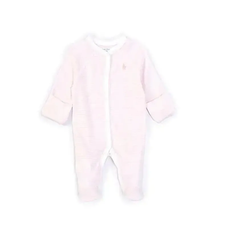 Ralph Lauren Baby One-Pieces*Polo Baby - Girls Striped Cotton Coverall, Delicate Pink/White