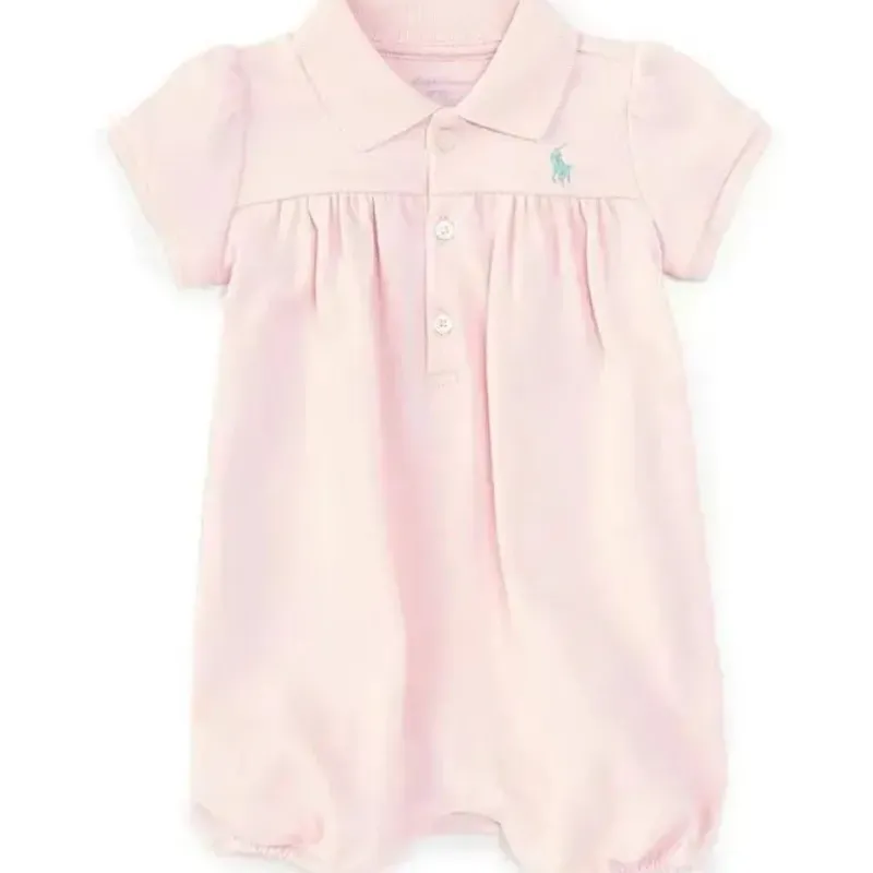Ralph Lauren Baby One-Pieces*Polo Baby - Girl Short Sleeve Interlock Romper, Pink