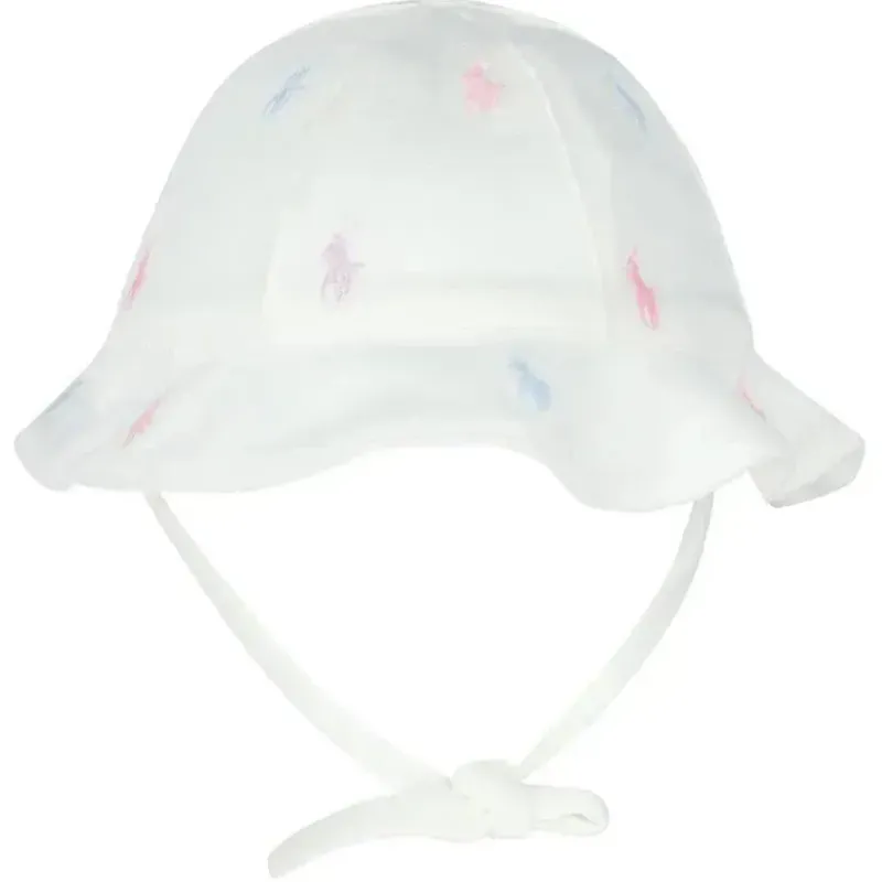 Ralph Lauren Baby Hats*Polo Baby - Interlock Knit Allover Pony Schiffli Bucket Hat, White