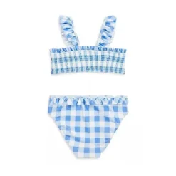 Ralph Lauren Baby Swimming Clothes*Polo Baby - 2Pk Smocked Top Gingham Swimsuit, Harbor Island Blue