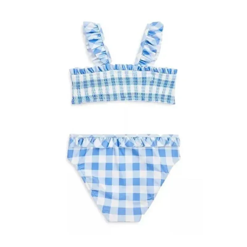 Ralph Lauren Baby Swimming Clothes*Polo Baby - 2Pk Smocked Top Gingham Swimsuit, Harbor Island Blue